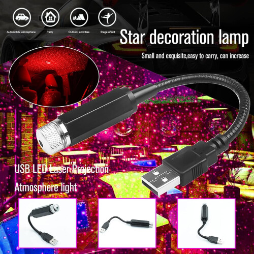 Φως νυκτός USB Star, ρυθμιζόμενο φως οροφής αυτοκινήτου κόκκινο χρώμα, φορητά 2