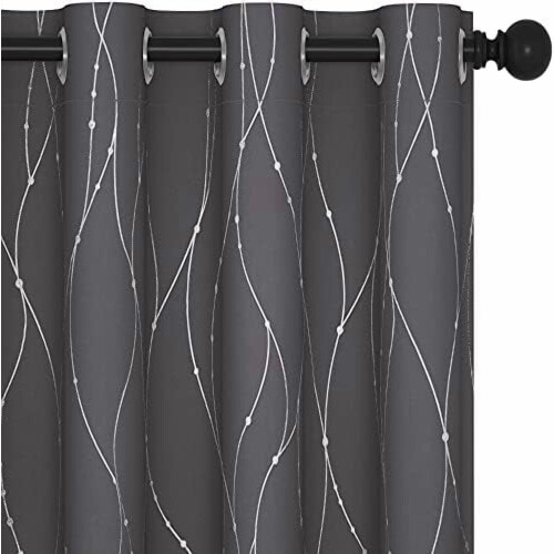 Grey Blackout Curtains with Silver Foil Wave Dots, 38x36 2
