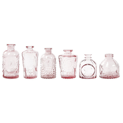 6 Embossed Vintage Glass Bud Vases 2