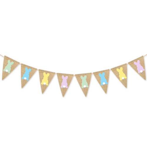 Burlap Easter Banner with White Bunny & Carrot Pattern 2