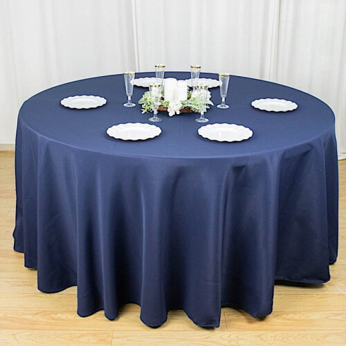BalsaCircle 120" Navy Blue Round Polyester Tablecloth 1