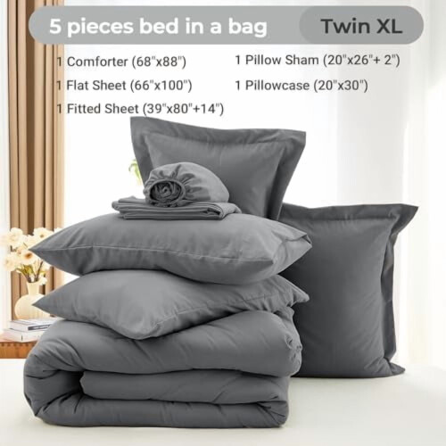 Queen Comforter Set 7-Piece Microfiber Beige 1
