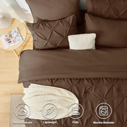 Brown Full Size Comforter Set 7-Piece Pinch Pleat 1