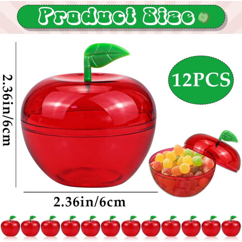 Red Apple-Shaped Plastic Candy Boxes – 12 pcs, 6 x 6 cm 1