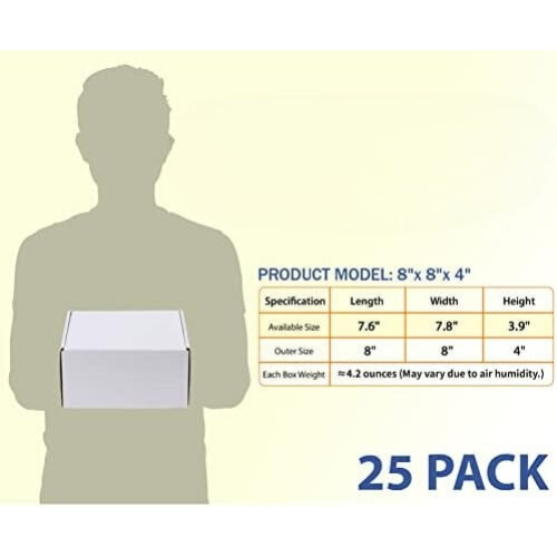 Caixas de envio de papelão ondulado branco, 20x20x10 cm (8x8x4 polegadas), conjunto de 25 unidades 1
