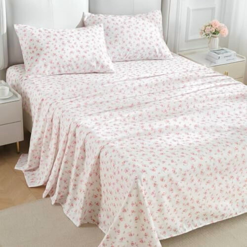 Queen Floral Sheet Set 4-Piece, Brushed Microfiber, 14" 1