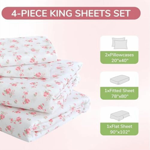 Queen Floral Sheet Set 4-Piece, Brushed Microfiber, 14" 2