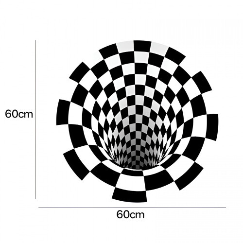 Round Black & White 3D Vortex Carpet 24x24 in 1