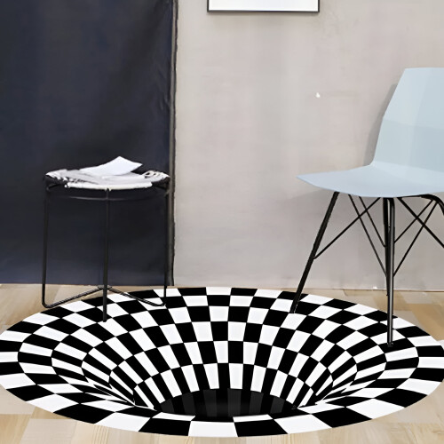 Round Black & White 3D Vortex Carpet 24x24 in 2