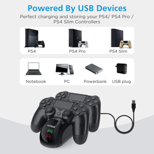 PS4Controller-oplader, opgraderet hurtigopladningsport, dockingstation til PS4/PS4Slim/PS4Pro-controller, sort 1