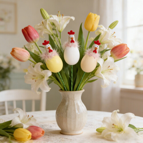 Paaskipornament met bloemennestdecoratie 2
