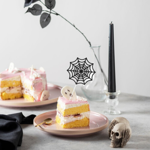 Black Spider Web Cake Toppers Paper 12 pcs 2