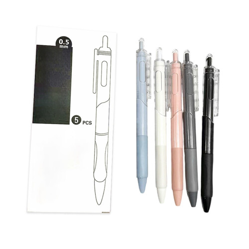 5-Piece ST Tip Fine Point Push-Action Pens Quick-Dry Ink Replaceable Refills for Office Marking & Note Organization (Multiple Colors) 1
