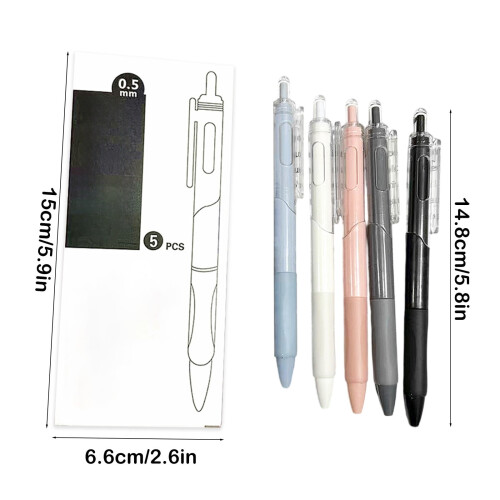 5-Piece ST Tip Fine Point Push-Action Pens Quick-Dry Ink Replaceable Refills for Office Marking & Note Organization (Multiple Colors) 2