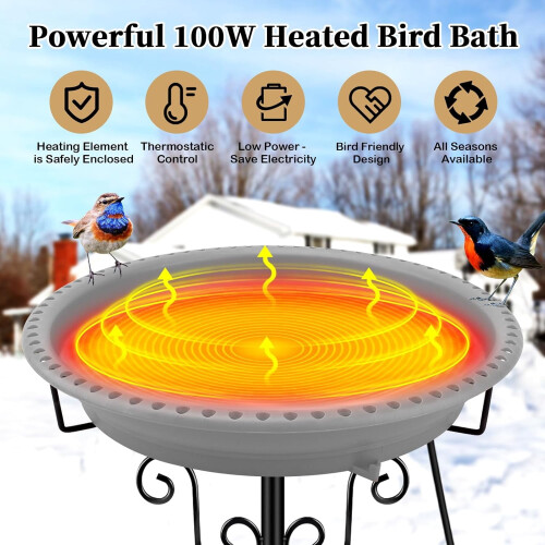 Verwarmd vogelbad 100W grijs buitengebruik winter 1