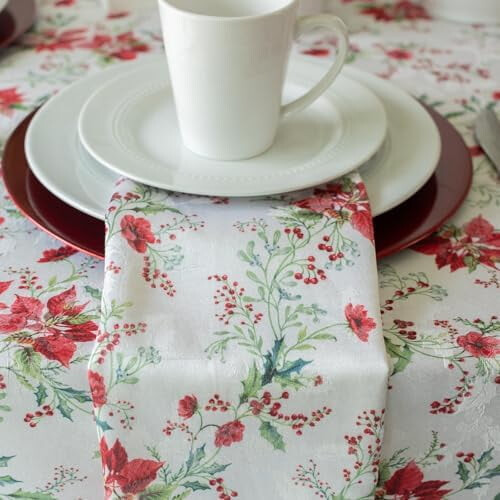 Nostalgic Poinsettia Jacquard Tablecloth 1