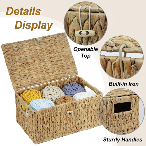 Rectangular water hyacinth storage basket with lid 2
