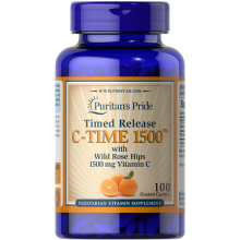 Zeitlich begrenzte Freisetzung von Vitamin C-1500 mg mit Wildhagebutten 100 überzogene Kapseln Puritans Pride