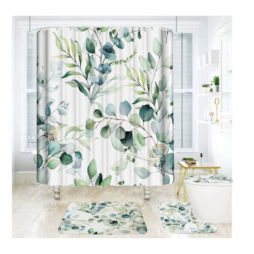 Watercolour Eucalyptus Shower Curtain Set 4-Piece 2