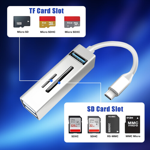Συσκευή ανάγνωσης καρτών USB-C SD/MicroSD, USB3.0/2.0 υψηλής ταχύτητας, συμβατή με τις 2
