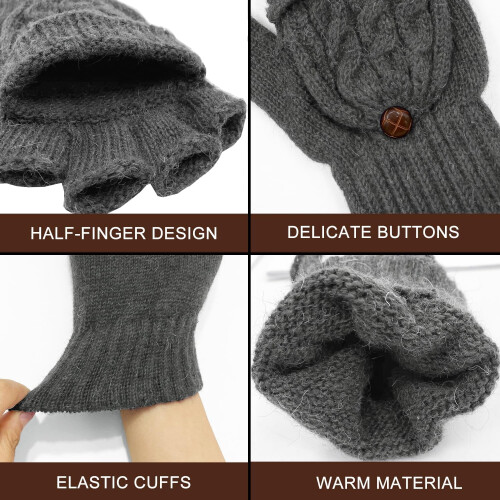 Vinterfingerlösa handskar i ull, stickade, konvertibla flip-tops 2