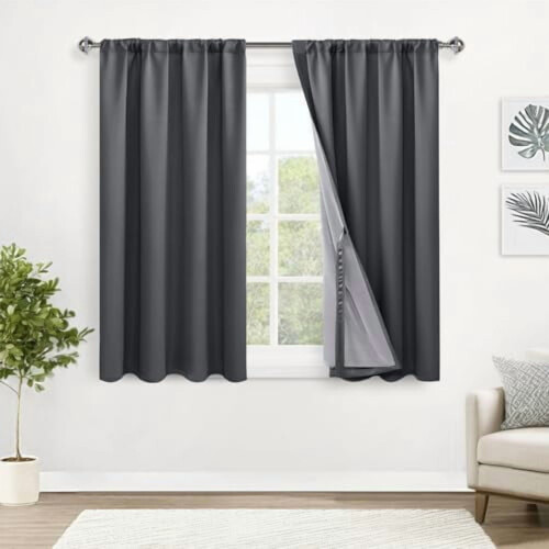 Dark Grey Blackout Curtains with Built-in Tie-Backs, 52" x 1