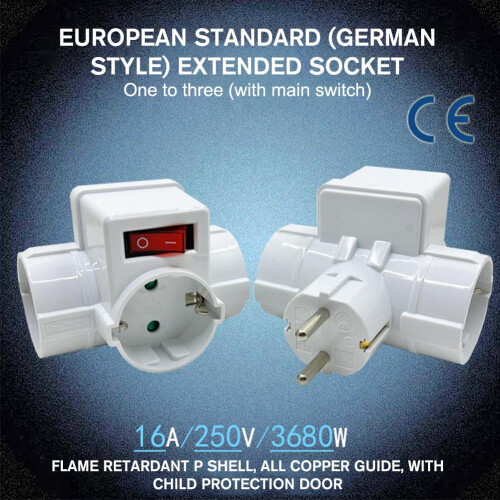 Adaptér pro zásuvky EU standardu, 3cestný 1