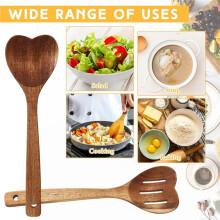 2 Pcs Wooden Heart Spoon Set for Cooking Heart Shaped Wooden Spoonlong Handle Christmas Kitchen Utensils Gifts