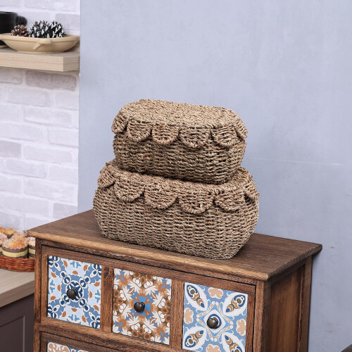 2-Pack Round Wicker Storage Baskets with Lids 1