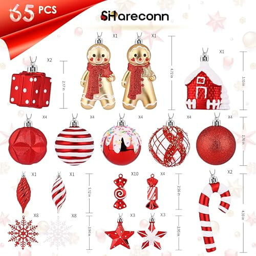 Kerstversieringenset, onbreekbaar, 65 stuks 1