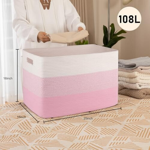 108L Cotton Rope Storage Basket, Rectangular with Handles 1