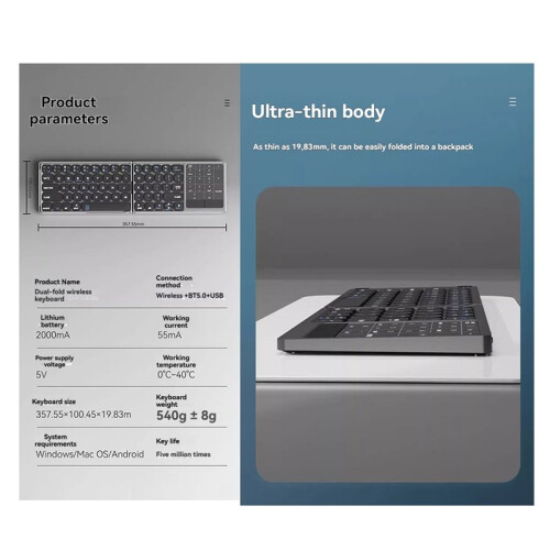 Full-Key Folding CNC Integration Keyboard, Portable Digital Touchpad, Tablet, Mobile Phone, Tablet, Laptop