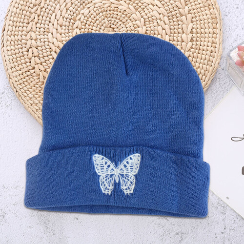 Butterfly Embroidered Knitted Beanie, Acrylic, One Size 2