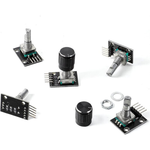 5 PCS KY-040 Rotary Encoder Module, 360 Degree Rotary Encoder with Knobs Cap Brick Sensor Modules for Light Control Etc 1