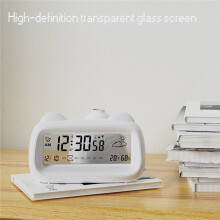 Digital Alarm Clock Display with Week Temperature Humidity Backlight Cat Shape for Kids Adults Bedside Battery Powered
