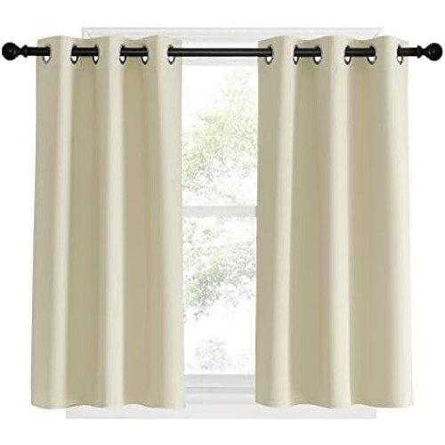 Beige Blackout Curtains with Silver Grommets, 34" x 60", 1