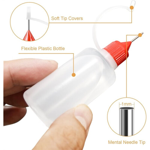 10 Flaconi di Colla con Punta da 30 Ml, Flacone Applicatore con Punta e 2 Imbuti, per Colla, Liquidi, Olio, DIY, Ecc. Multicolore 1