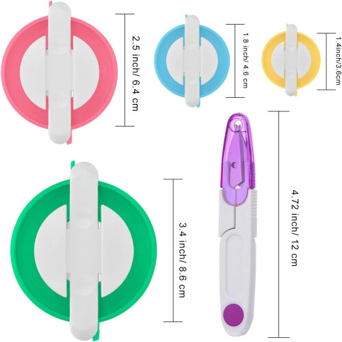 Pomponmakerset – 4 maten, plastic, 4 stuks + schaar 1