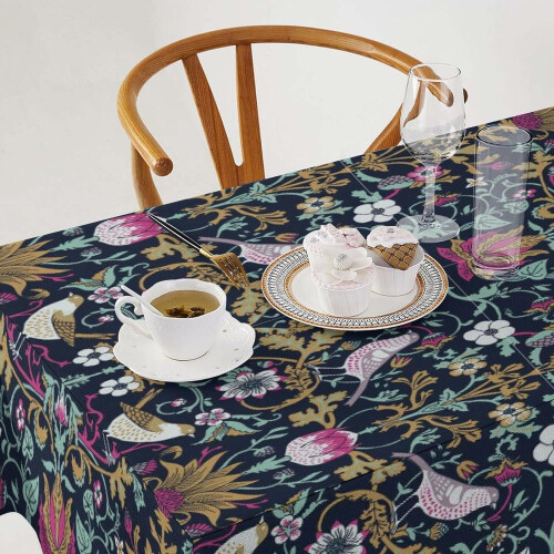 Retro Bird Floral Tablecloth Polyester 60x84 in 1