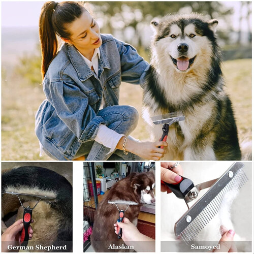 MesaSe 2-Piece Dog Grooming Set: Undercoat Rake & Flea Comb 1