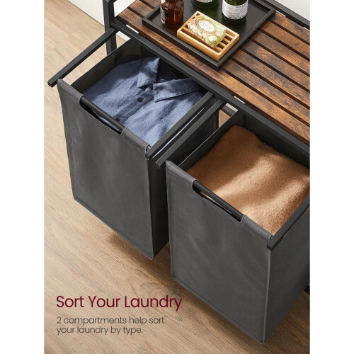 Laundry Sorter with 2 Pull-Out Bags & Shelf, Metal Frame 2