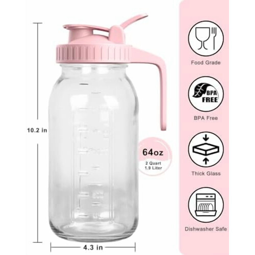 Κανάτα από γυάλινο βάζο Mason 64oz με αεροστεγές καπάκι 2