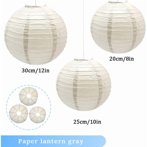 Round Paper Lanterns 8 10 12 in Grey 6 pcs 1