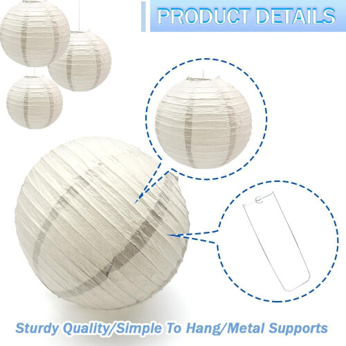 Round Paper Lanterns 8 10 12 in Grey 6 pcs 2