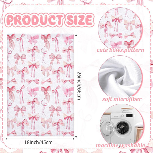 Pink Bow Microfiber Kitchen Towels Set of 4 1