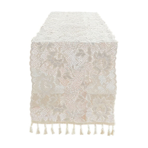 Lace Tassel Table Runner White 100x30cm 1