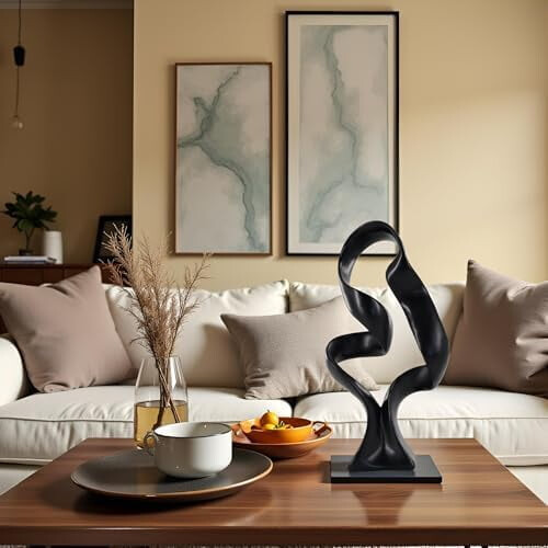 Moderne abstrakt båndskulptur i sort, 43 cm 1