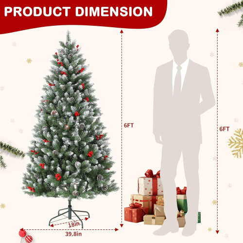 6ft Snow Flocked Artificial Christmas Tree with Red Berries 1