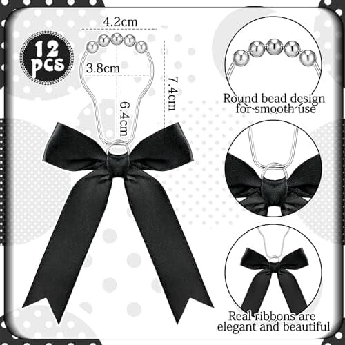Black Bow Shower Curtain Hooks – 12-Piece Set 1