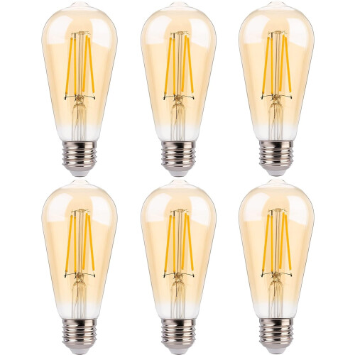 ST19 LED Edison Bulbs Amber Glass 6 Pack E26 1